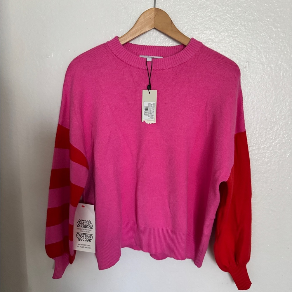 NEVER FULLY DRESSED color block pink and red Copenhagen sweater - Picture 2 of 4